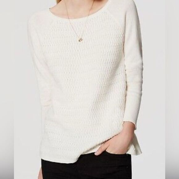Loft Chevron Sweater Long Sleeve Pullover Round Neck Palace Ivory Size Small‎ - Picture 1 of 9